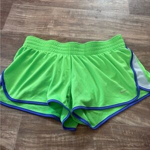 Nike Women's Lime Green and Blue Athletic Shorts